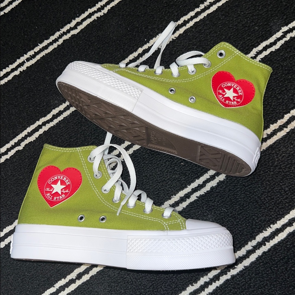 Converse Custom Green Heart Patch Chuck Taylor All Star Lift Sneakers